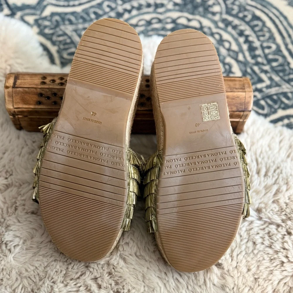 Paloma Barceló Olive Green Raffia Platform Slide Sandals - Picture 8 of 11